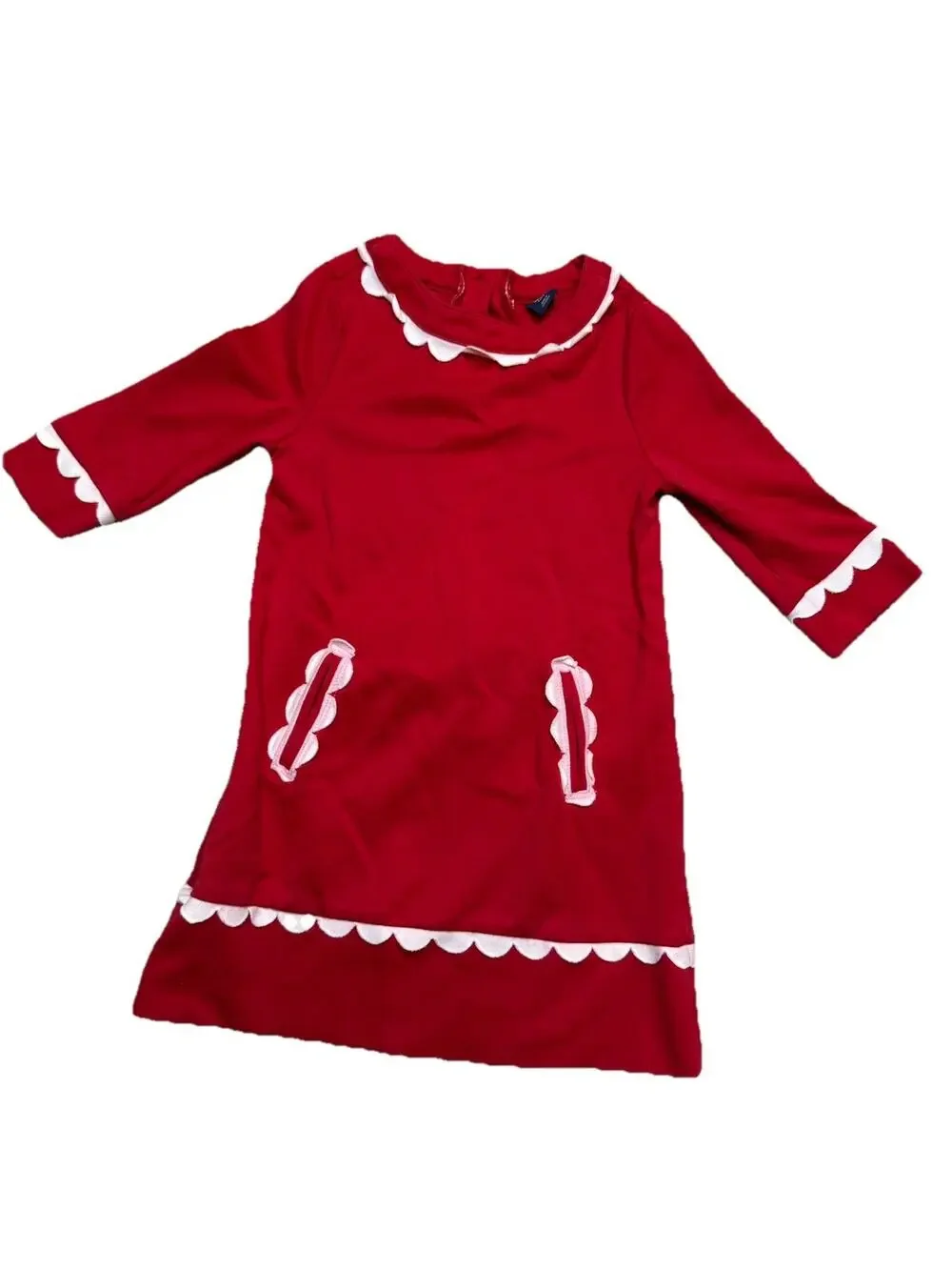 Baby Gap Dress Girls 4T Red White Scallop Long Sleeve Holidays Christmas Preppy